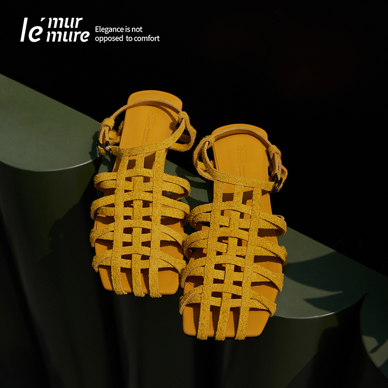 Le' Murmure 19Th Century Sicily Exclusive Custom-Dyed Long-Hair Cow Suede Roman Weave Sandals