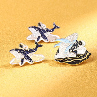 Chinese aerospace astronaut riding a whale brooch new trendy personality cute Japanese cartoon female badge couple pin
