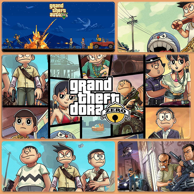 Spoof Doraemon GTA5 Grand Theft Speed ​​game peripheral mouse pad computer keyboard table pad oversized mouse pad custom boy gaming non-slip thickened lock edge office home creative personality