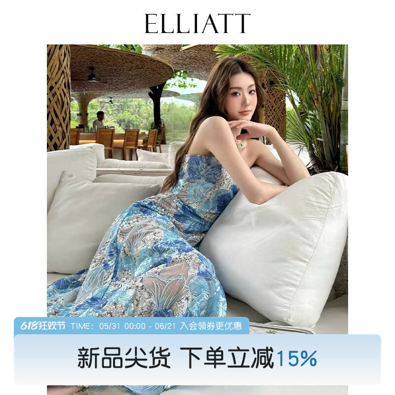 Elliatt【Blue Sea Mermaid Dress】Strapless Dress for Women with Heavy Embroidery Long Dress E8042539
