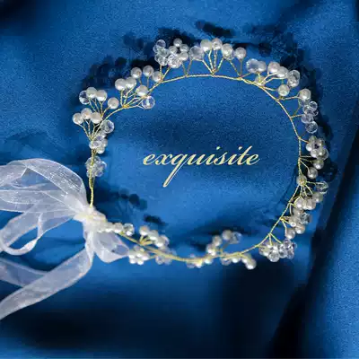 Light luxury curtain white gauze curtain strap Crystal Pearl copper wire tie rope girl fairy full of gauze pearl decoration