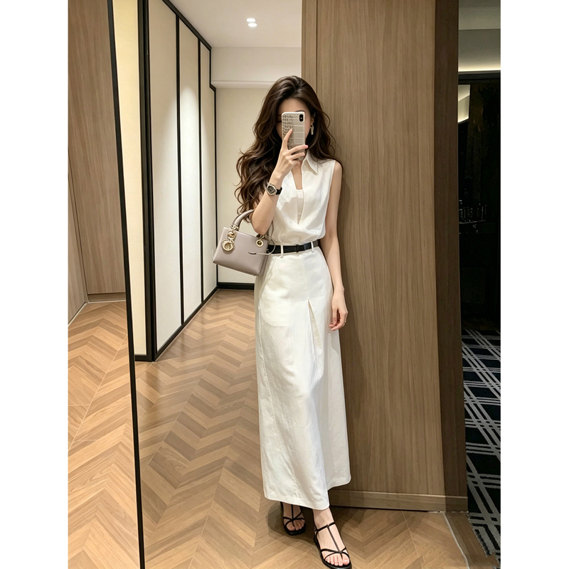 Elegant and Sophisticated 2026 Cotton-Linen Outfit with a Classic and Sophisticated Style, Including a Linen Shirt and Skirt Set for Women in Summer