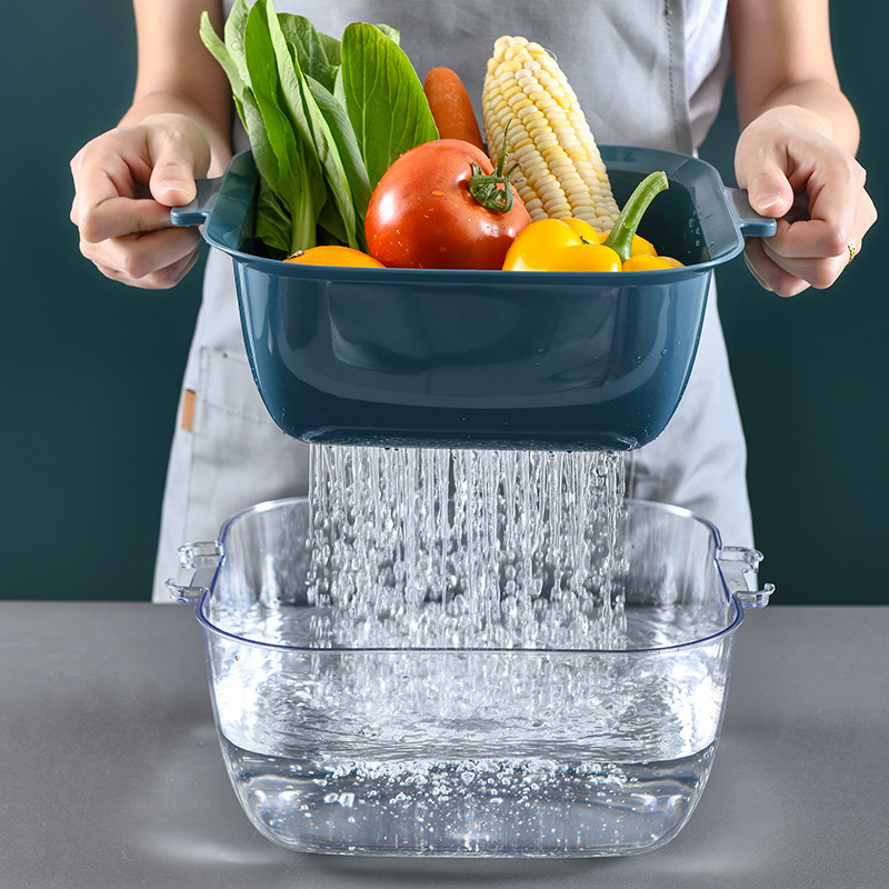 Kitchen Wash Basin Home Plastic Double Layer Hollowed-out Pool Naughty Wash Fruit And Vegetable Dishes Sink Drain Basket Big