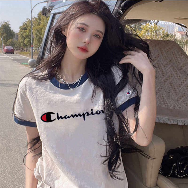 Japanese Style Champion Color-Block Short-Sleeve Pure Cotton T-Shirt for Women, 2026 Summer New Round Neck Loose Versatile Embroidered Top Trendy Japanese Style Champion Color-Block Short-Sleeve Pure Cotton T-Shirt for Women, 2026 Summer New Round Neck Loose Versatile Embroidered Top Trendy