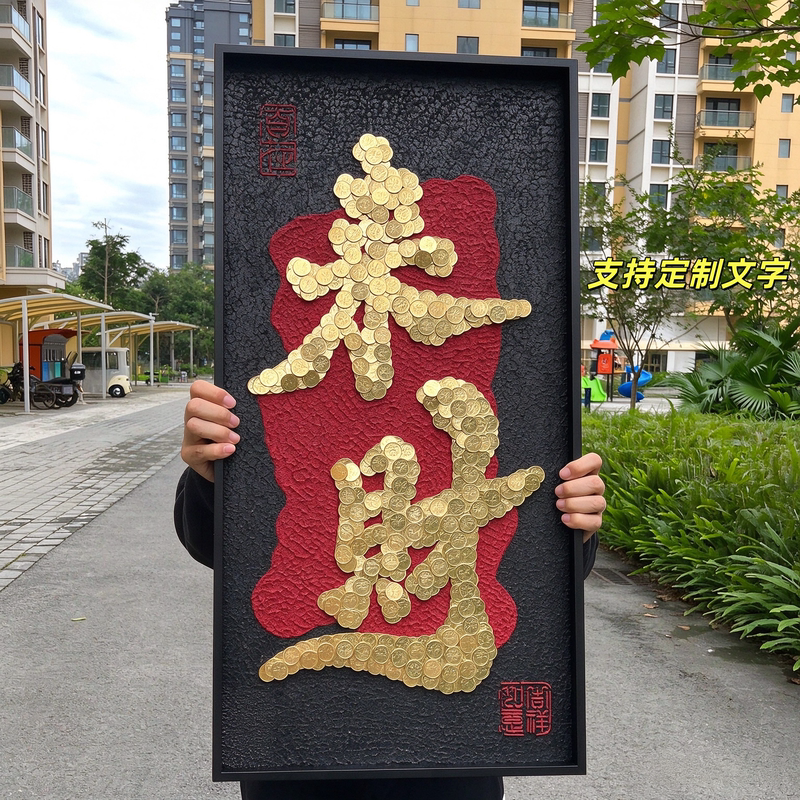 New Chinese-Style Fortune-Attracting Coin Texture Painting for Living Room Entrance Background Wall Decoration, Light Luxury and Grandiose, Suitable for Business Openings and Housewarming