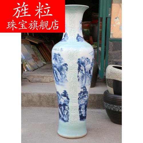 Q3042 jingdezhen porcelain of large vase full manual landscape painting sitting room place of blue and white porcelain hotel equipment