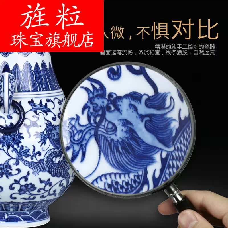 Ez antique hand - made double listen tube of the sitting room of blue and white porcelain of jingdezhen ceramics household flower adornment handicraft