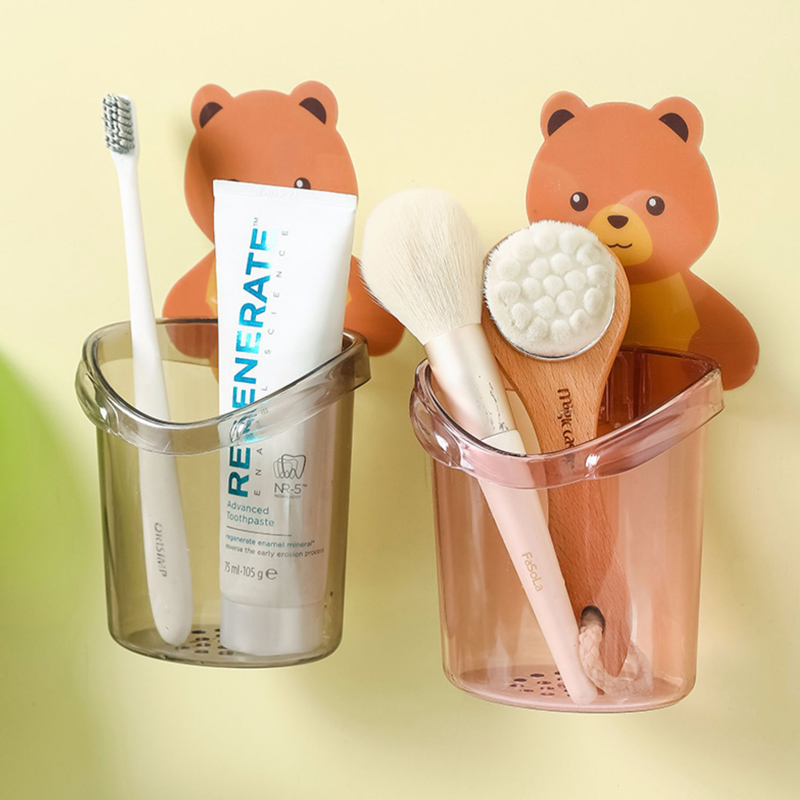 Small Bear Toothbrush Shelf Free to punch Electric toothbrush rack Tooth Cup Wall-mounted Tooth containing box Insert Cylinder dressing room