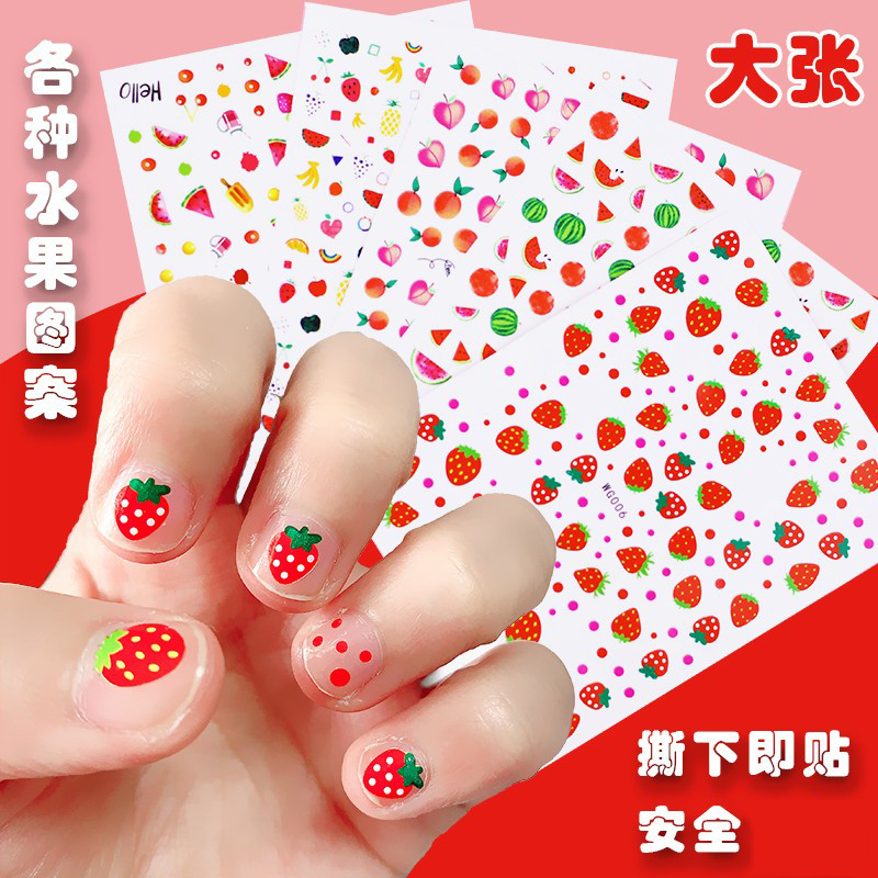Cartoon Children's Nail Stickers, Safe, Odorless, Waterproof, Long-Lasting Nail Art Patches, Strawberry Fruit, Cute Princess Girl