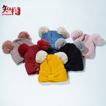 Childrens wool hat cute baby girl autumn and winter knitting Korean warm pullover bow hair ball tide child hat