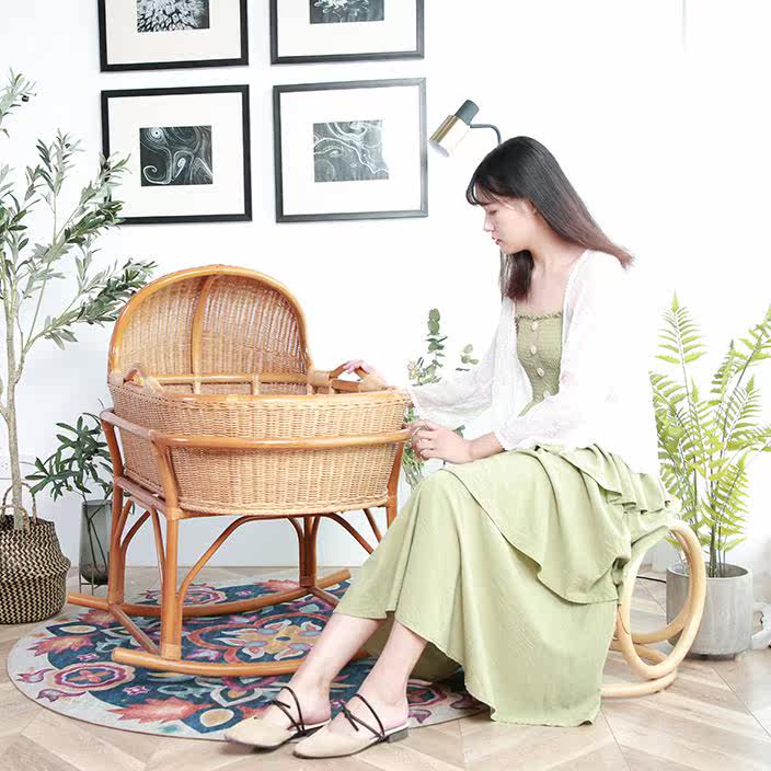 Handmade rattan eco-friendly rocking chair cradle traditional baby cradle bed N baby bed crib shaker baby