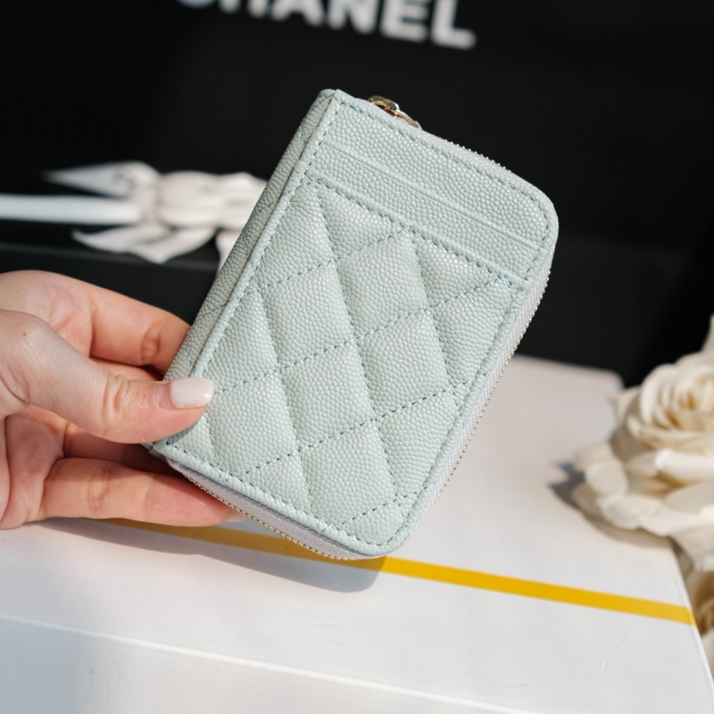 Tweed Style Classic Caviar Quilted Ball Pattern Cowhide Zipper Card Holder Coin Purse Mini Ultra-Thin Card Holder Card Holder Tweed Style Classic Caviar Quilted Ball Pattern Cowhide Zipper Card Holder Coin Purse Mini Ultra-Thin Card Holder Card Holder