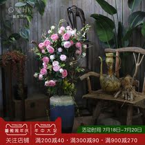 Large floor-to-ceiling fake flower simulation flower living room Villa hotel pastoral style high-grade soft decoration flower arrangement Ceramic bottle flower