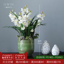 New Chinese style big flower cymbidium simulation flower Phalaenopsis fake flower pot planting Home living room decoration flower arrangement decoration Bottle flower