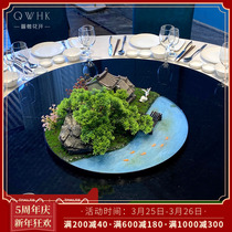 New Chinese-style Hotel Round Table Turntable Dining Table Flower Pendulum to display large high-end high-end fake mountain micro landscape artificial view