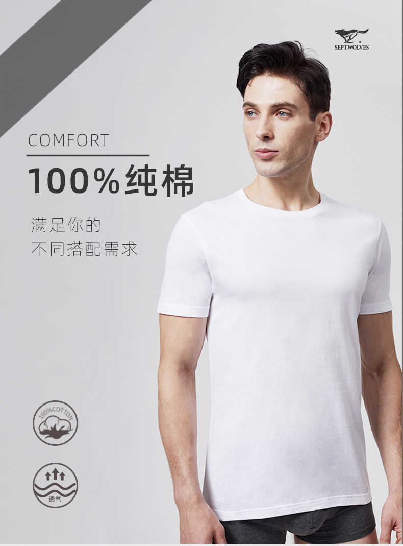 七匹狼 男士100%纯棉 V领/圆领T恤 图1