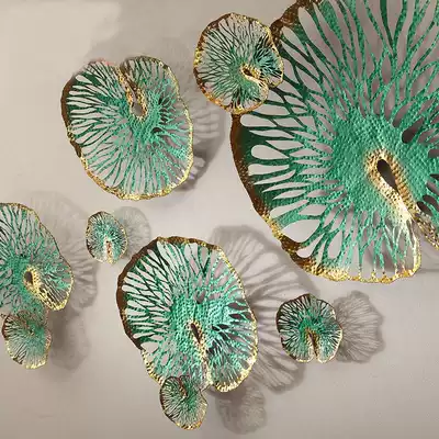Southeast Asia creative porch three-dimensional wall decoration wrought iron hollow lotus leaf living room wall art wall Wall Wall