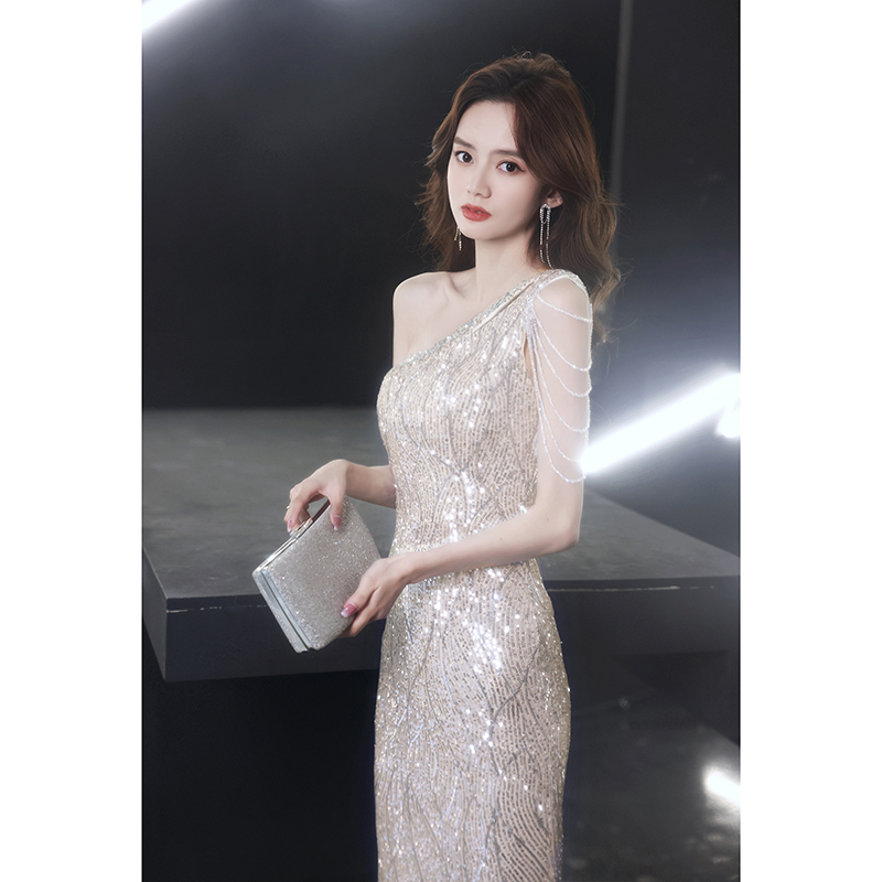 Sequin Evening Dress for Women, Heavy Craftsmanship, 2026 High-End Feel, Toast Dress, Luxury Niche, Host Banquet, Haute Couture Dinner Party