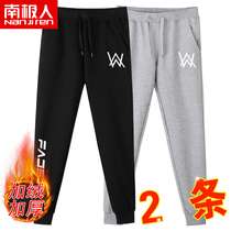 Antarctic autumn and winter printed sports pants mens trousers student loose straight tube pants plus velvet padded casual pants men