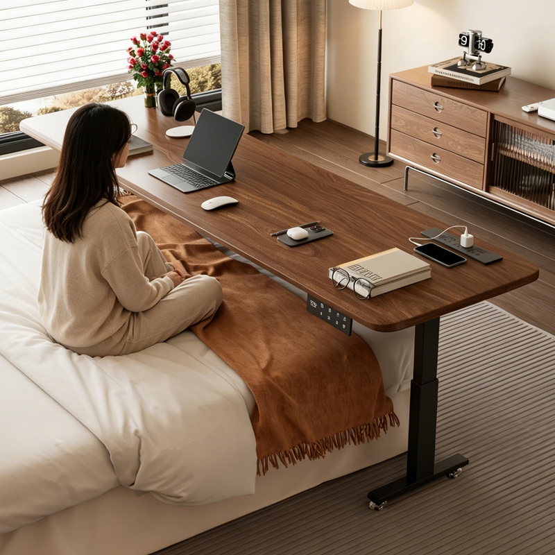 Cross-Bed Table, Electric Adjustable Height, Mobile Study Table, Computer Desk, Bedroom, Living Room, Home Long Table, Office Workstation