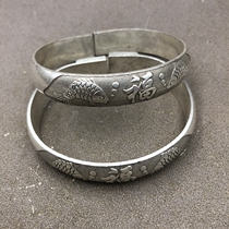 Ancient Play Miscellaneous Bracelet Double Fish Fu Characters Pattern Brass silver bracelet Sub-counterpart Male And Female Universal Ornament Pair