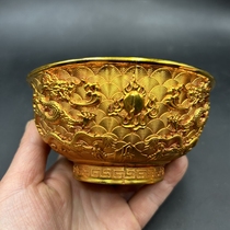 Antiques and miscellaneous items two dragons playing with beads small bowl silver-plated gilt bowl home craft ornaments copperware do not use
