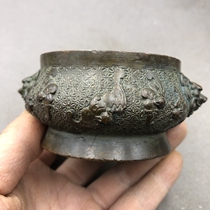 Incense Burner Ancient Play Miscellaneous Double Lion Head Stove Home Craft Small Swing Piece Retro Bronze