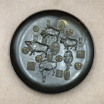 Ancient Play Miscellaneous Dishes 5 Cows Plot Small Plate Home Craft Pendulum Disc Retro Bronze Ware