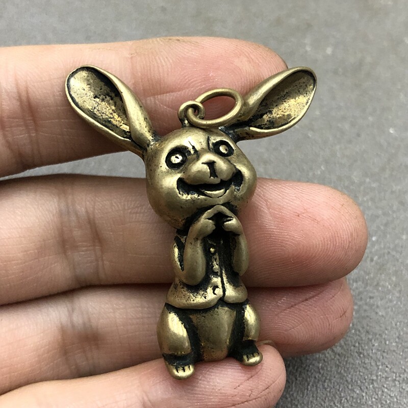 Antique Miscellaneous twelve zodiac rabbit pendant keychain home craft small ornaments retro bronze