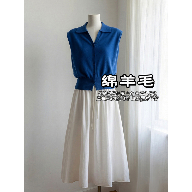 In Stock, Farewell 50% off Shoulder-Padded Silhouette~9 Colors, Lapel, Waist-Cinching, Sleeveless Wool Knit Vest for Women `Hyns104