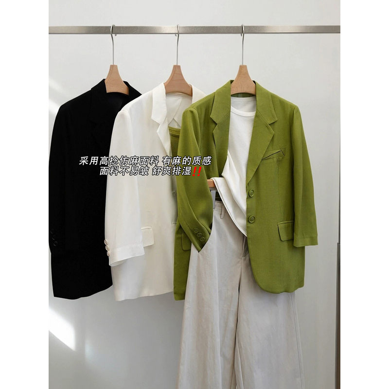 In Stock, Farewell 50% off - Whitening Green Fruit Green, Twisted Linen-Like Vintage Breathable Blazer for Women《Tzzn002》