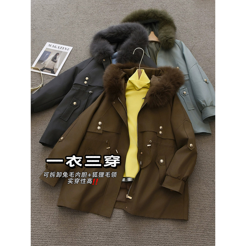 Premium Limited Edition 30% off - One Coat, Three Ways to Wear, Detachable Rabbit Fur Lining! Fox Fur Parka Coat《Azzx041》
