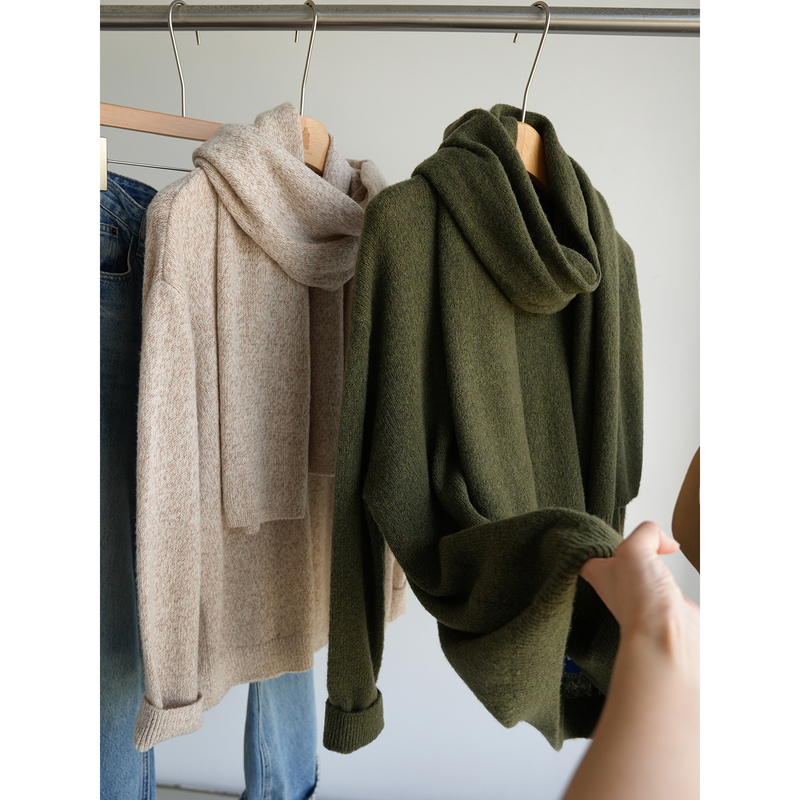 Premium Limited Edition 50% off 100% Wool Floral Yarn Round Neck Drop Shoulder Knit Sweater + Scarf Shawl for Women《Kfyy1E010》