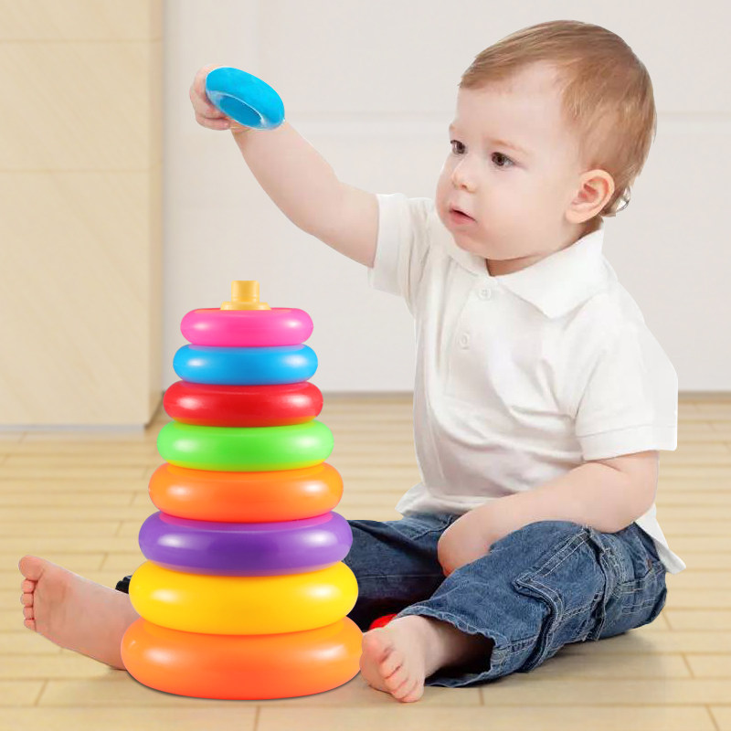 Rainbow circle stacking music ring ring baby educational early education toys 1 to 2 years old baby children's rainbow tower set cup