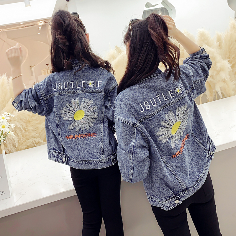 Pro-Subdress 2022 Spring Dress New Girl Daisy Sequins Foreign Pie Mother Woman Dress Korean Version Loose Denim Jacket