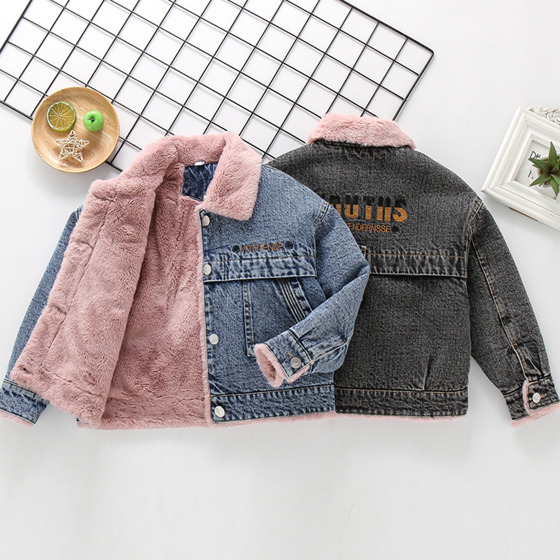 Winter 2022 new parent-child clothing girls Korean style western style warm top mother and daughter plus velvet thick denim jacket trendy