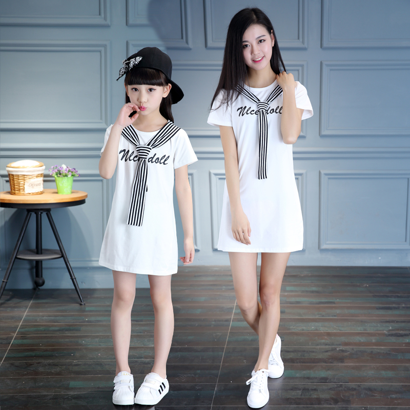 Summer's new pro-submount short sleeve T-shirt for girls in the middle of a long version of the undershirt Mother women's dress and tie yard wind skirts