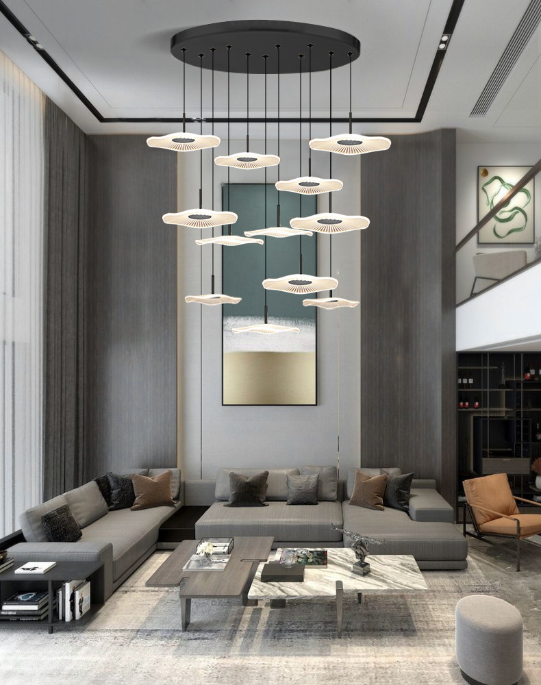 小复式楼客厅大吊灯荷叶loft公寓跃层挑高中空别墅楼梯长吊灯创意-阿里巴巴