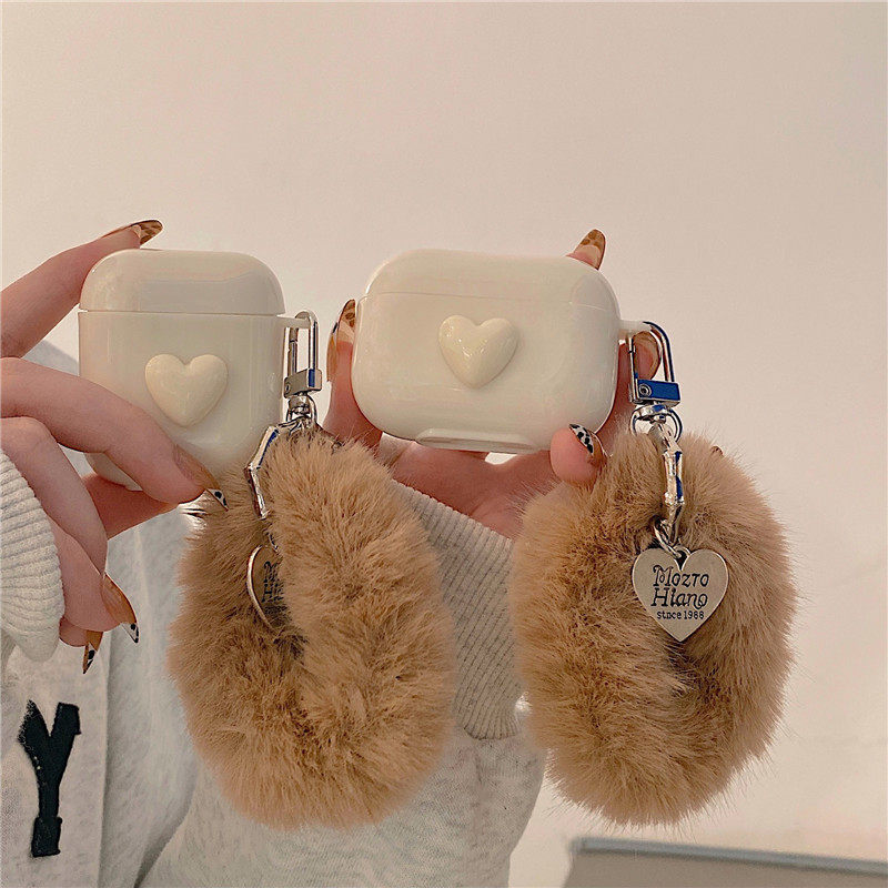 Minimalist milk white loving plush pendant suitable for AirPods protective sleeve AirPodsPro3 generation of apple airpods2 generation wireless Bluetooth headphone cover protection shell tide anti-fall soft