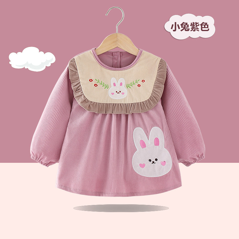 Baby overcoat girl eat waterproof anti-dirty autumn and winter long sleeve children eat bib wear baby bib apron