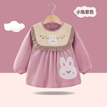Baby gown girl eating waterproof anti-dirty autumn winter long sleeve childrens rice pocket outside wearing baby bib apron