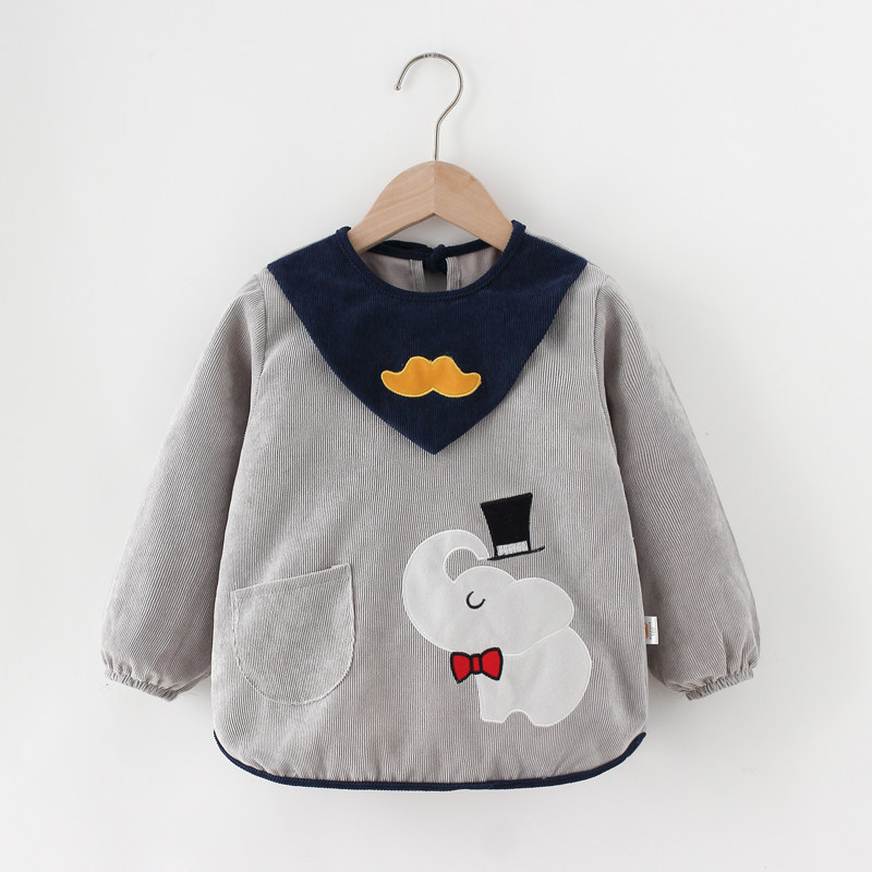 Children's blouse long sleeves baby boy eat waterproof bib woman autumn winter strip velvet rice hood baby anti-dirty anti-wear blouse