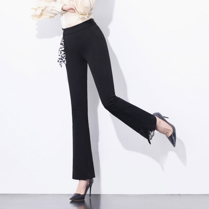 Black Horn Pants Woman 2020 New spring casual dress High waist leg coarse display slim trousers with high wearing lap pants 