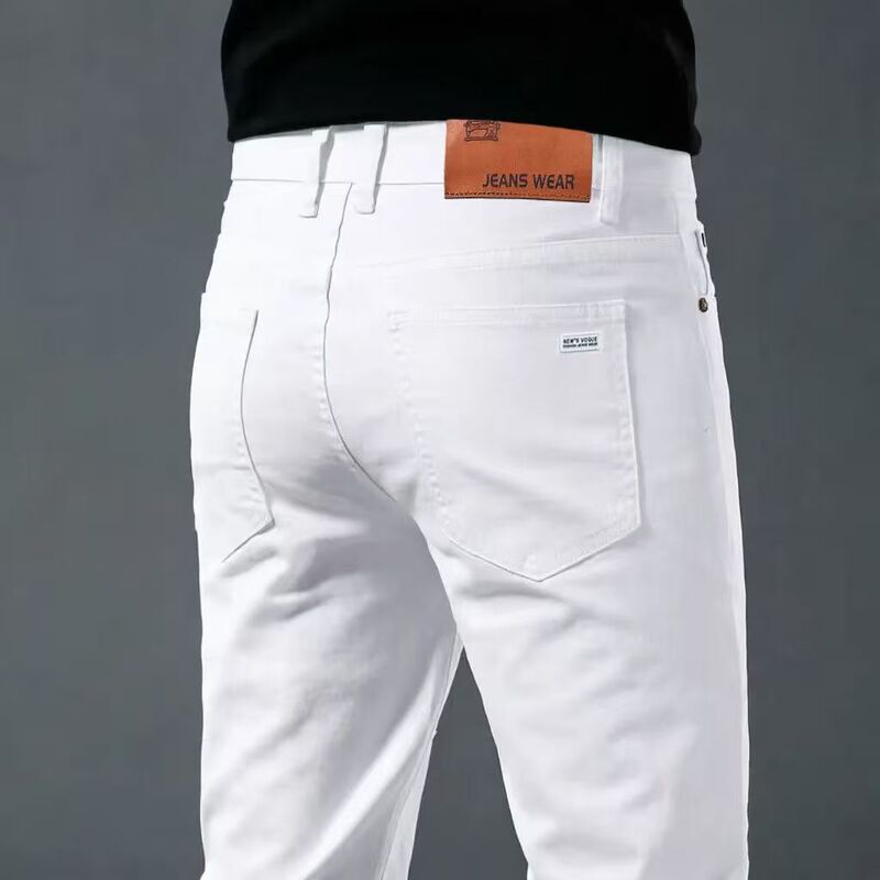 White Jeans for Men, Loose Straight-Leg, Suitable for Work and Outdoor Wear, Pure White Pants, Off-White Hong Kong Trendy Brand Casual Long Pants