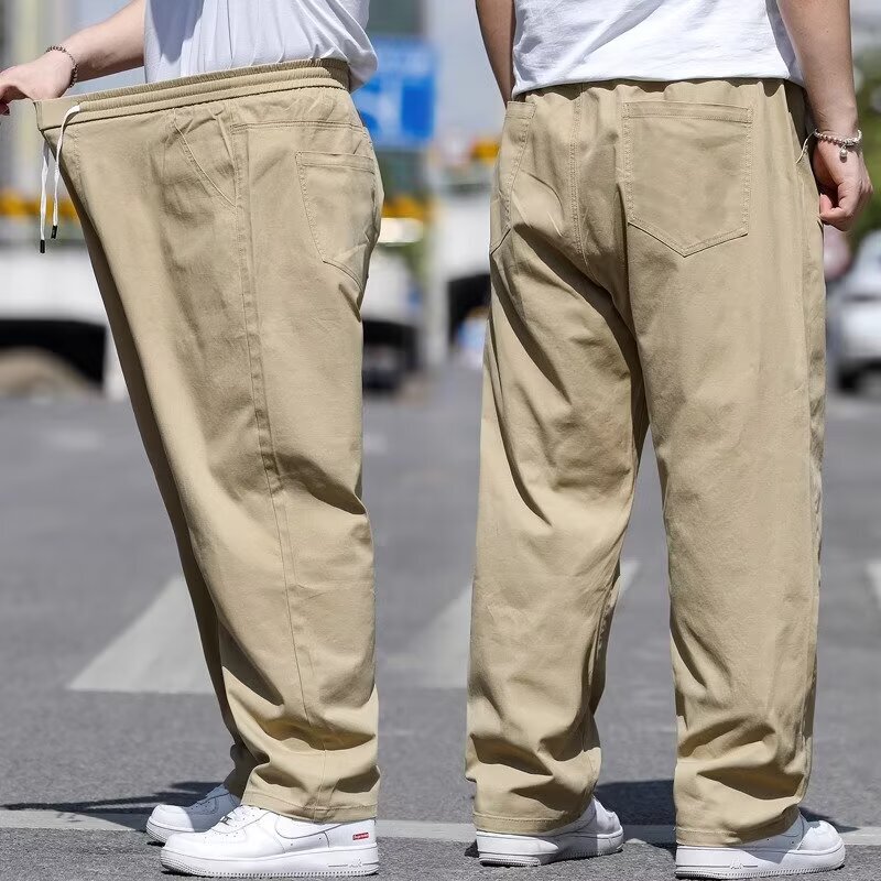 Plus-Size Casual Pants for Men with Drawstring, Spring and Summer, Extra Large, Loose Straight-Leg, Thin Elastic Waist Long Pants for Big and Tall Men Plus-Size Casual Pants for Men with Drawstring, Spring and Summer, Extra Large, Loose Straight-Leg, Thin Elastic Waist Long Pants for Big and Tall Men