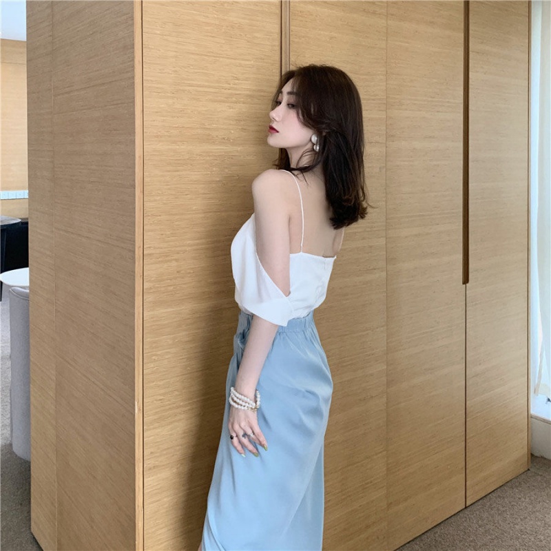 Korean Version Suit Dress Woman Summer Irregular Harnesses Snowspun Blouse High Purse Hip Skirt Half Body Dress Temperament Two Sets