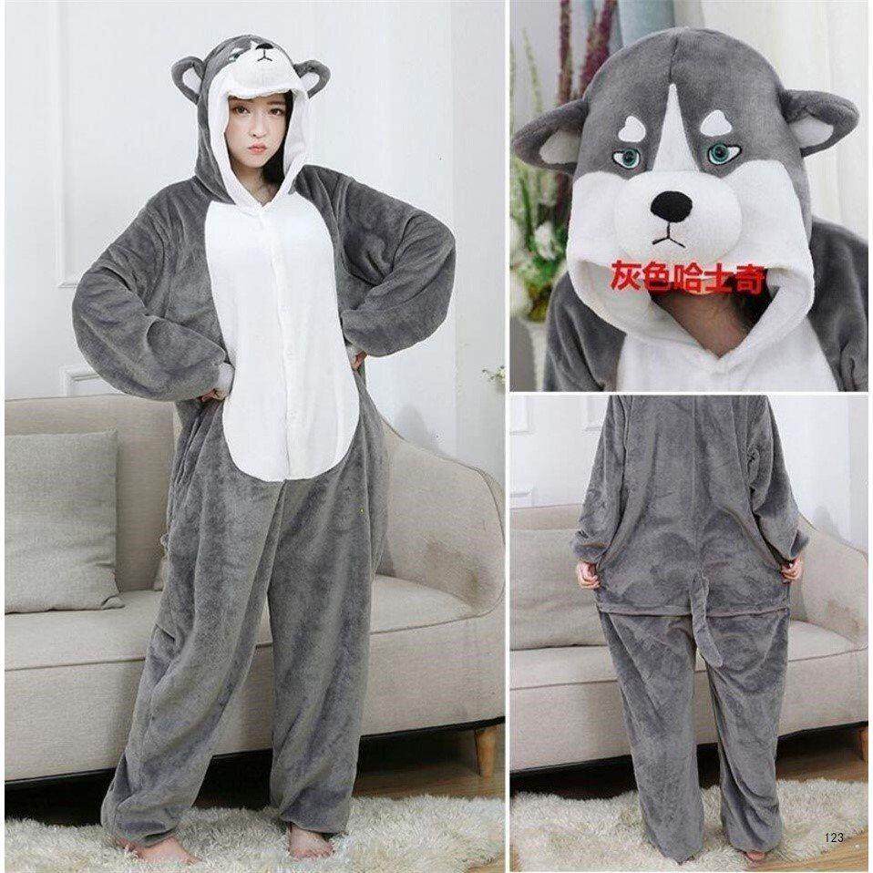 Hasky cute cartoon sleepy gown men and women with paternity packed like toilet flannel autumn dinosaur