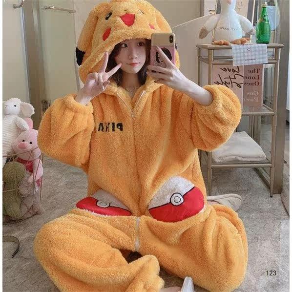 Coral Suede Liveable Sleepwear Woman Autumn Winter Cartoon Cute students Aging Lansuede Plus Suede Thickened Warm Home Clothing