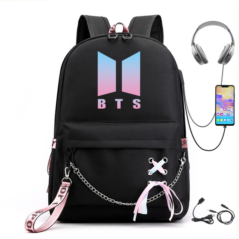 BTS Youth Group Same Casual Oxford Shoulder Backpack College Student uSB Charging Pack