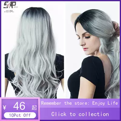 Women Gradient greyly Curly Wig Heat Resistant Wig female Wig